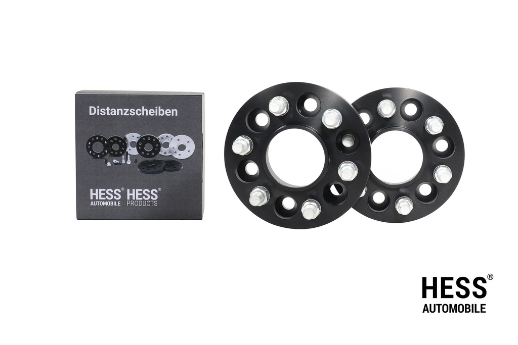 HESS Distanzscheiben 25mm, LK 6/120, schwarz, 2er Set inkl. Befestigungsmuttern