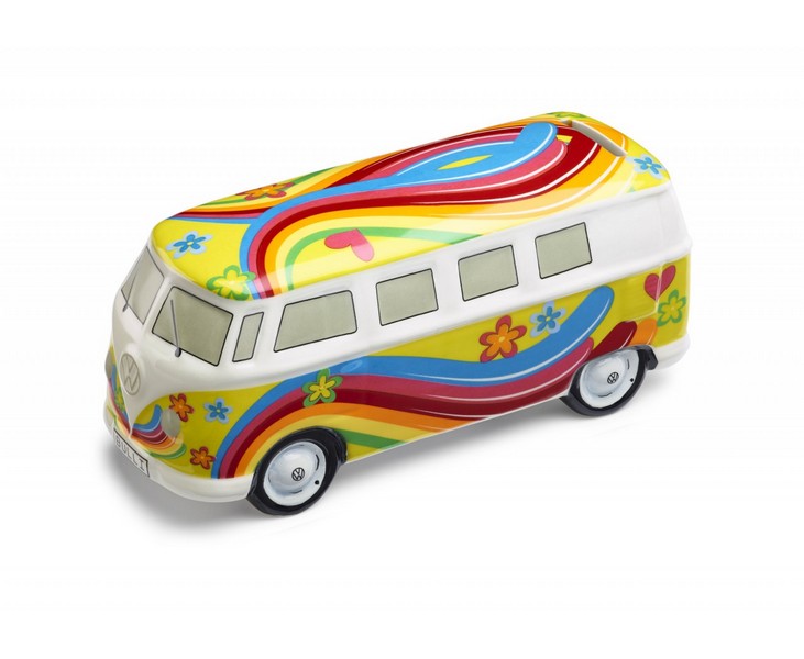 VW Bulli Spardose Flower Power T1 Bus, gelb, Original Volkswagen Zubehör