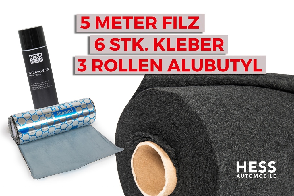 Filz für Fahrzeugisolierung, Set à 5 Meter inkl. Kleber und Alubutyl, Anthrazit